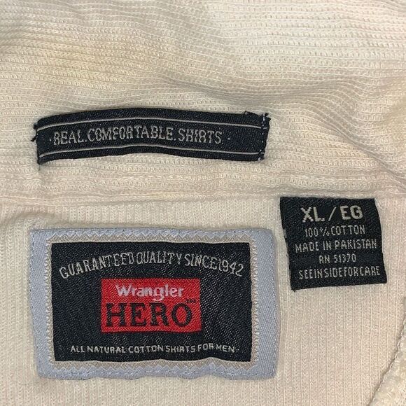 VTG 90s Wrangler Hero Real Comfort Long Sleeve High Neck 1/4 Zip Denim Shirt XL - Picture 2 of 5